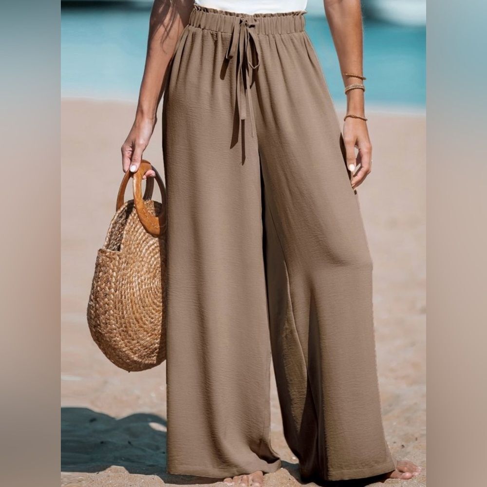 Cupshe Khaki Drawstring Wide Leg Pants Size XS New With Tags‎